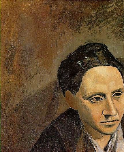 Gertrude Stein, som Picasso såg henne. En fast och hård blick.