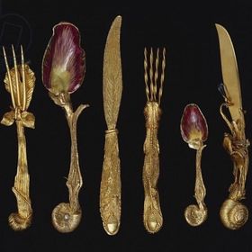 Salvador Dali bestick i förgyllt silver, 1957.