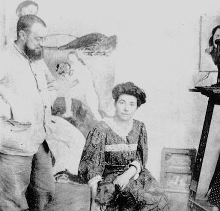Henri, Amélie och Marguerite Matisse i ateljén.