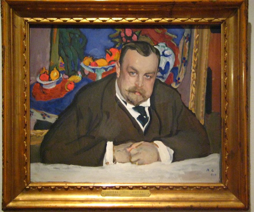 Ivan Morozov av Valentin Serov(1910). Han samlade också målningar av Matisse. I bakgrunden ser man Matisses målning 