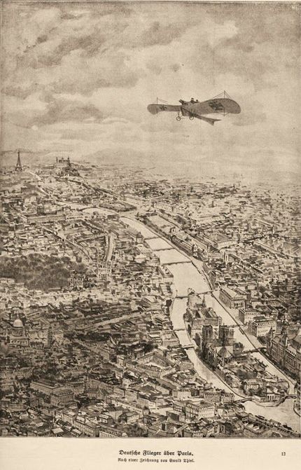 Tyska över flygplan över Paris 1914 kunde då inte orsaka någon större skada.