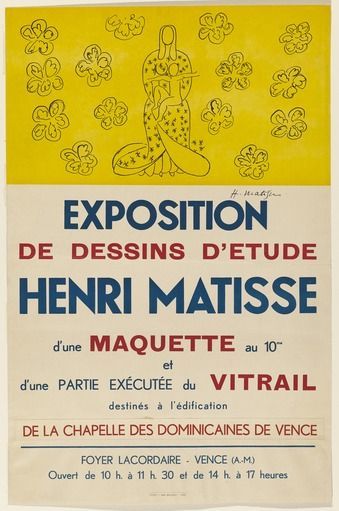 Matisses skisser och studier i samband utsmyckningen ställdes ut i kapellet i Vence i slutet av1950.