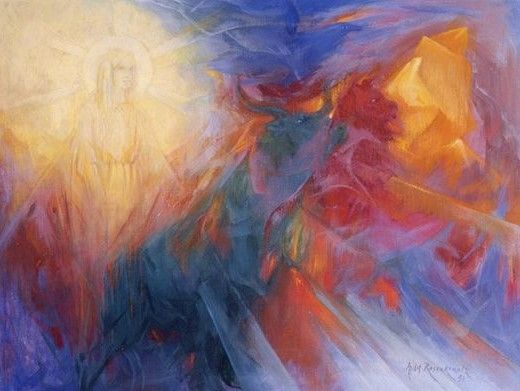 En typisk antroposofisk målning an den danske målaren Baron Arild Rosenkrantz, som hjälpte Dr. Rudolf Steiner med utsmyckning av Goetheanum. Av Dr. Steiner fick han lära sig om färgernas inneboende egenskaper.