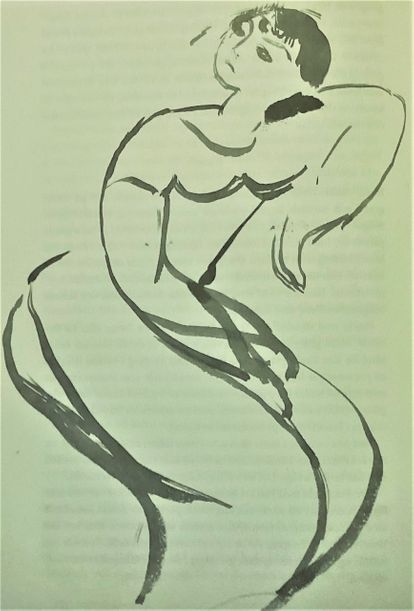 Tuschteckning, 1918 av Sigrid Hjertén (med den för Sigrid karatäistiska kurvformen).