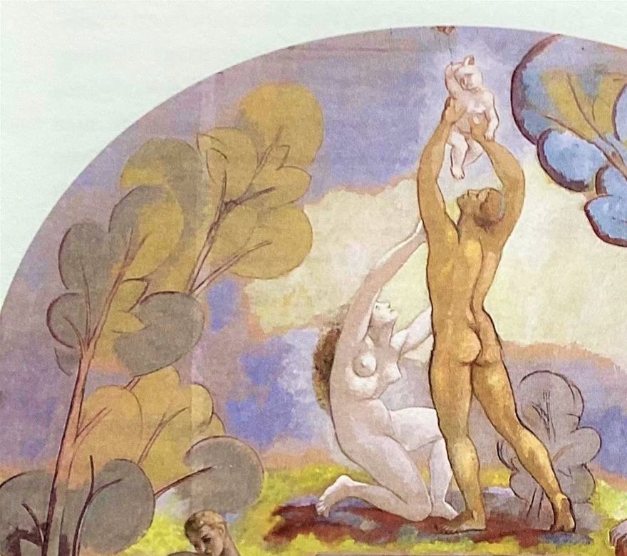 Skiss som ingick  i det nya förslaget till utsmyckning av Vigselrummet (1934). Förslaget genomfördes aldrig.