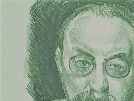 Henri Matisse självporträtt (beskuret), 1923. Isaac träffade av en slump sin läromästare Matisse i Vatikanen, där han satt dold i en fönsternisch och tecknade av den ståtliga fresken ”Borgobranden” av Rafael.